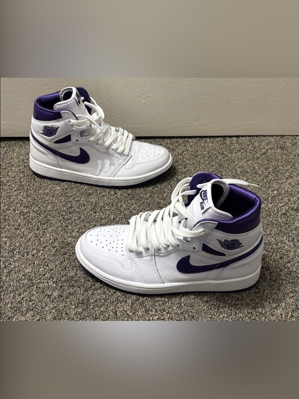 White and Purple High-Top Athletic Sneakers